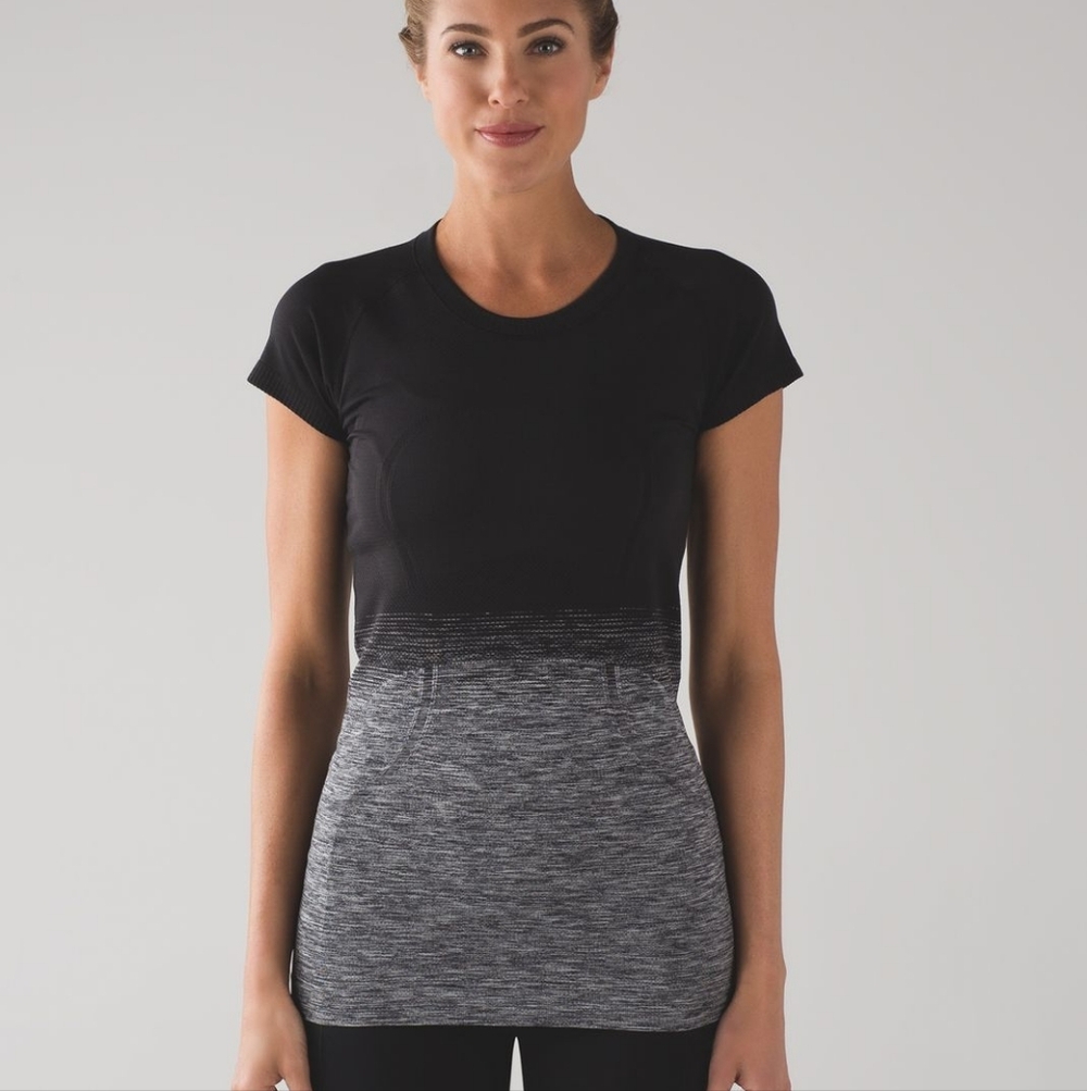 Lululemon Swiftly Tech Short Sleeve Crew Tee T-shirt Black Grey Ombre Size 6 - Picture 11 of 15